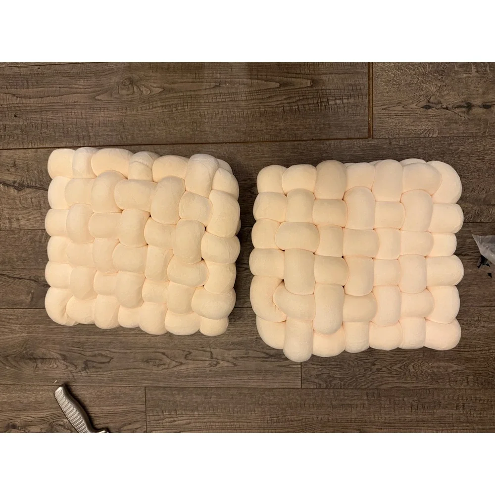 NEW 2 Pack Knot Throw Pillow Ivory Cozy Plush Bubble Accent (10x13)‎